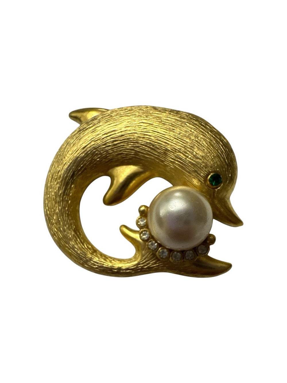 Craft Gold Dolphin Brooch with Pearl and Green Eye